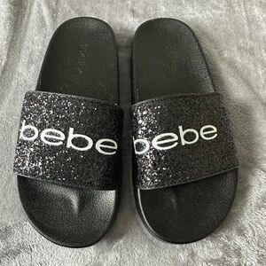 Bebe Black Glitter Slide Slipper Sandals Fraida Sz 9 Used